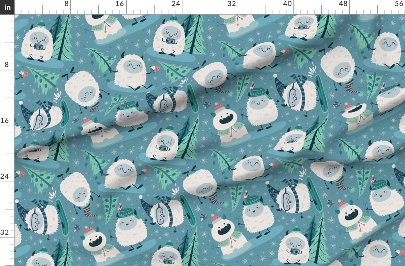 Spoonflower Fabric - Cute Blue Winter Snow Fantasy Monster Magic Printed on Organic Cotton Sateen Fabric by The Yard - Sewing Quilting Apparel Home Decor