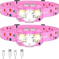 Vista 10 de LHKNL - Linterna frontal recargable LED, lúmenes ultrabrillantes, luz blanca y roja, lámpara de cabeza impermeable con sensor de movimiento, 2