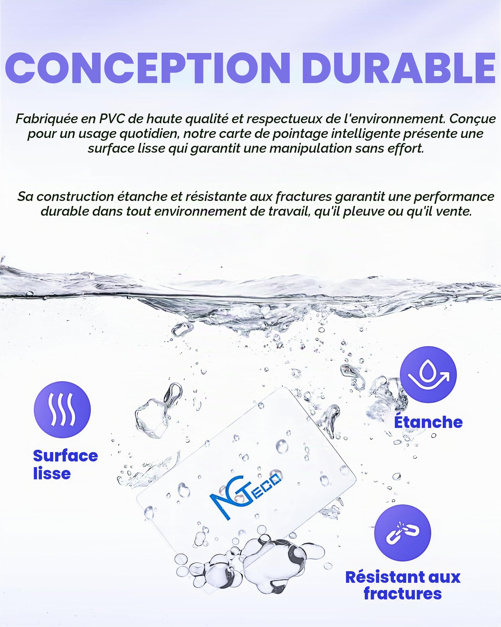 NGTeco Lot de 10 cartes d'identification d'employé en PVC MB1, MB2, TC1, TC2, TC7, imperméables et durables