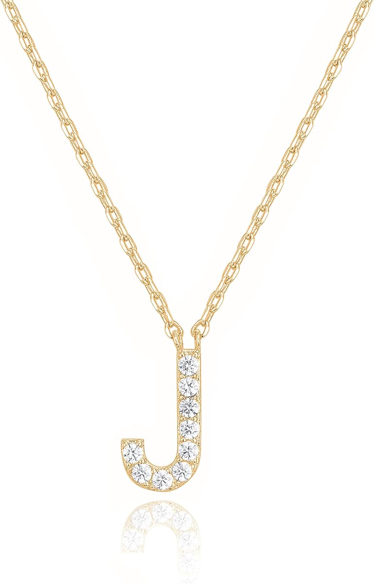 Collar inicial para mujer, colgante de circonita cúbica chapada en oro de 14K