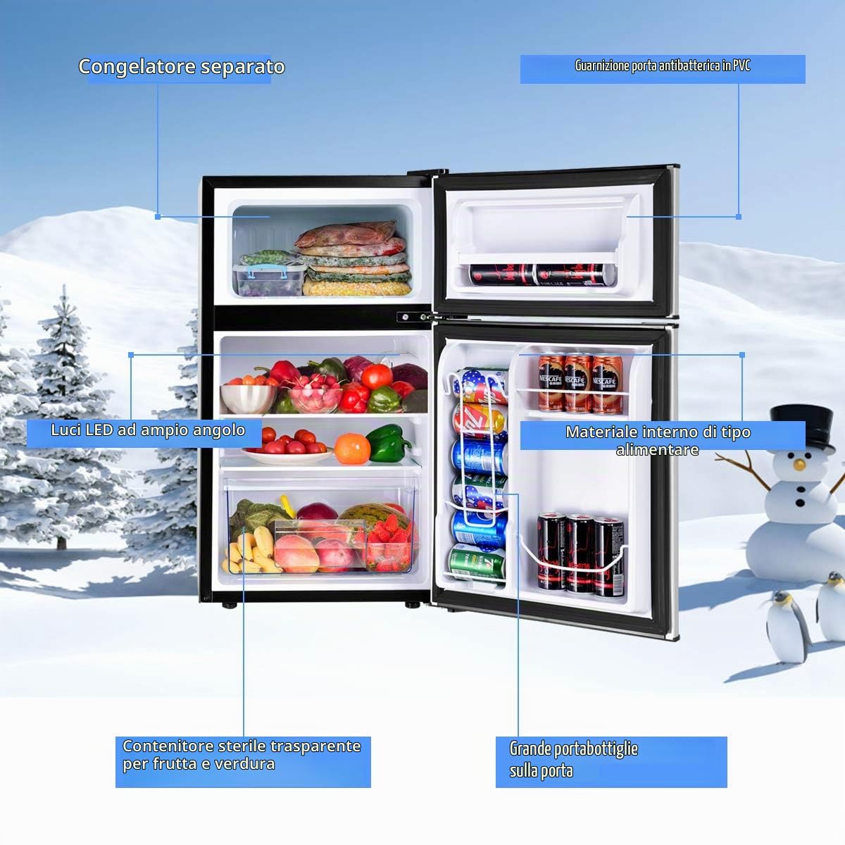 GYMAX Frigorifero 90 L Combinato 63L con Temperatura Regolabile da 0 a 10 °C e Congelatore 27L con Temperatura di -15 °C e per Case/Alberghi/Dormitori (Grigio)
