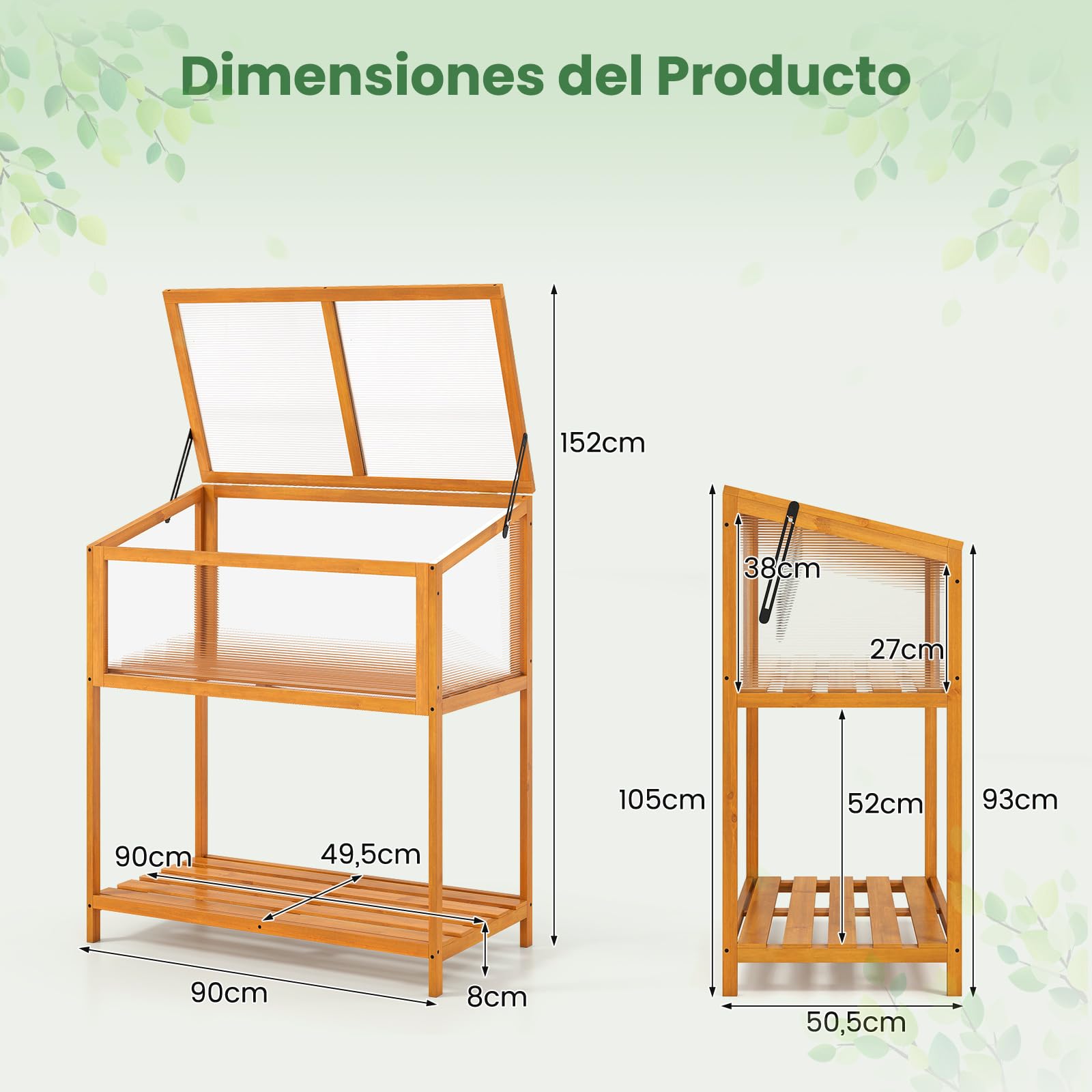 GOPLUS Invernadero de Madera de Cedro, Mini Invernadero con Pantalla Transparente， Techo Abrible, Estante de Almacenamiento de Listones, Protección de Macetas para Interior y Exterior