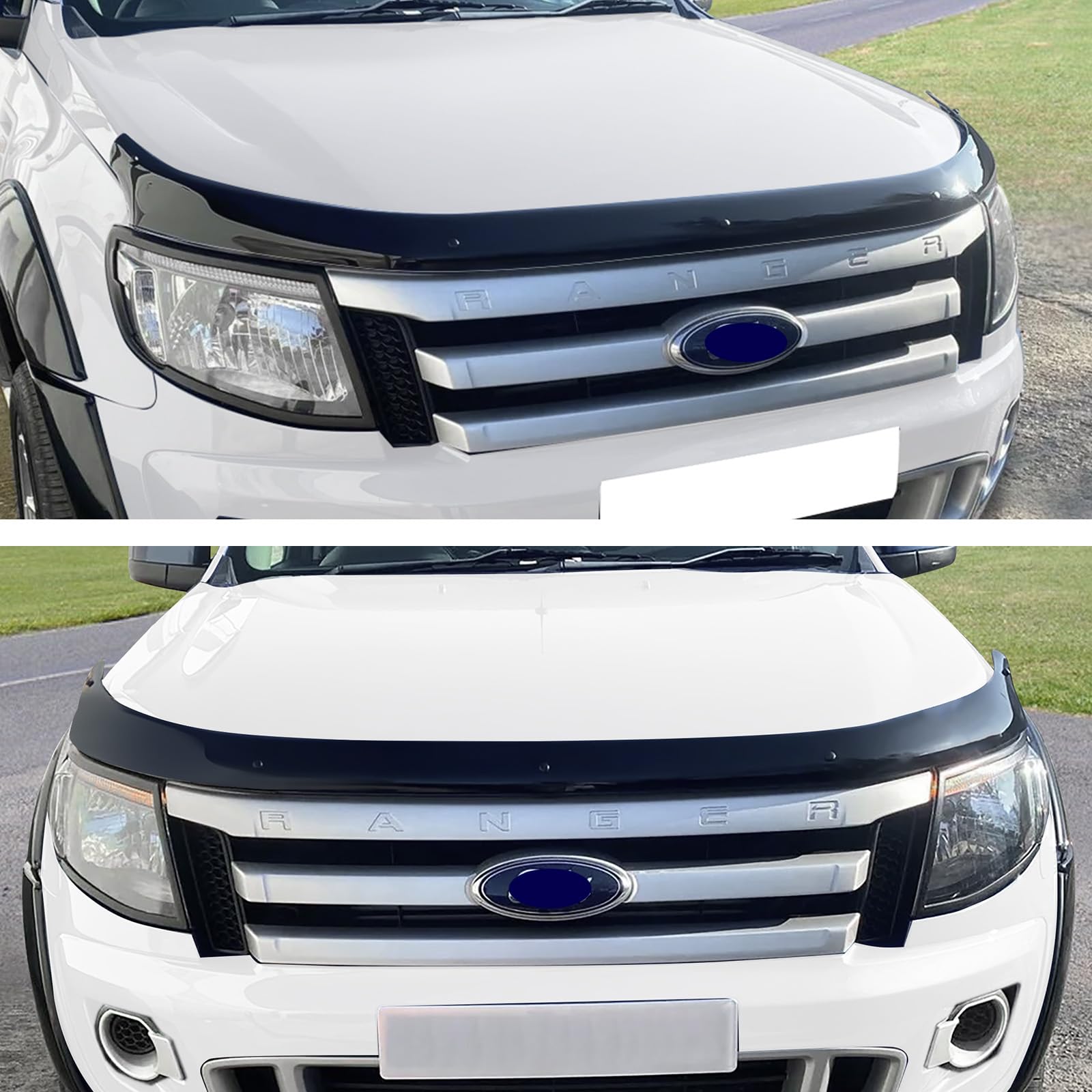 Déflecteur contre les insectes et les projections de pierres pour capot pour Ford Ranger T6 2012–2016 Wildtrak Raptor XL XLT Limited Stormtrak Wolftrak Thunder, PMMA acrylique, résistant aux UV