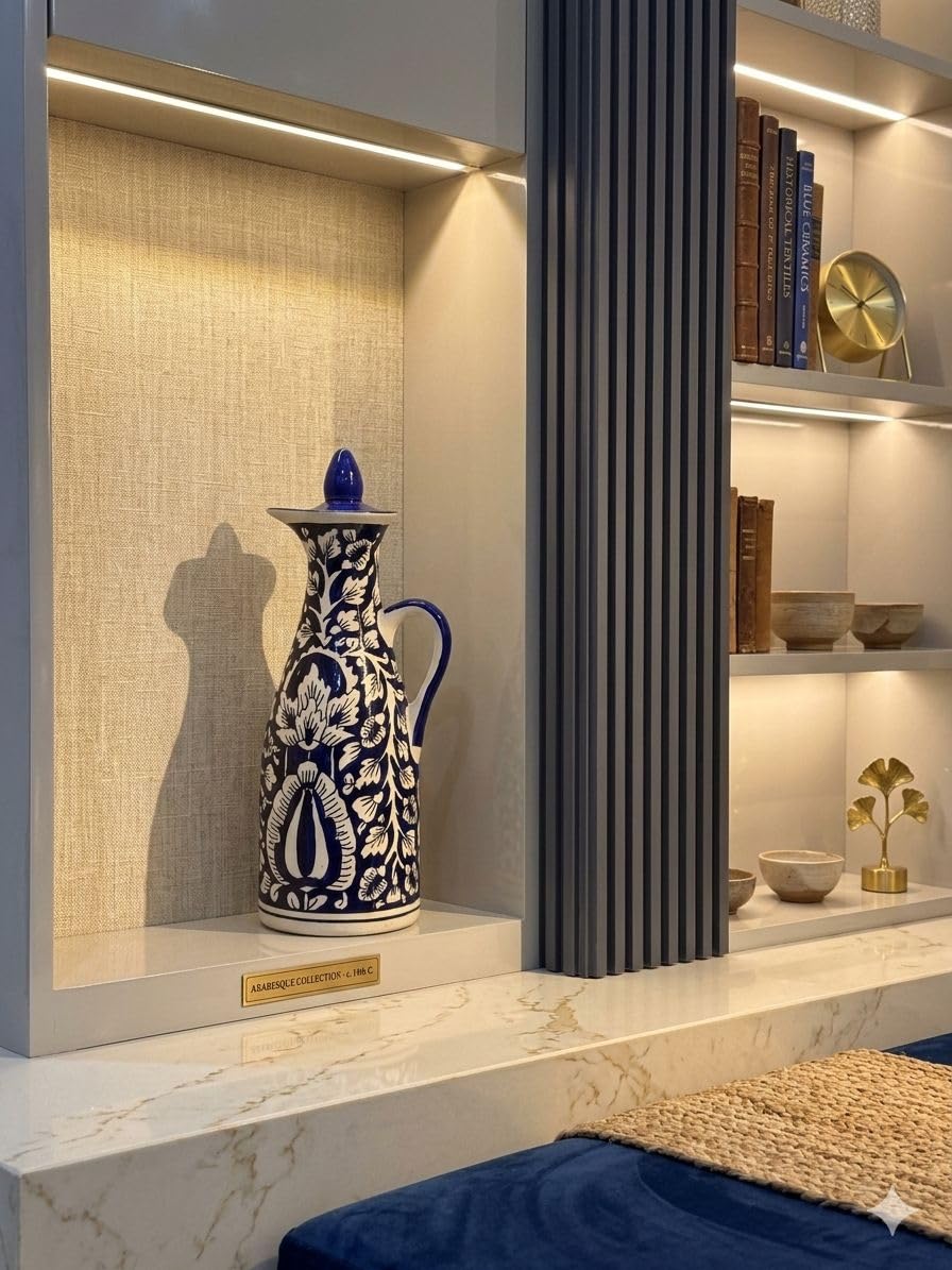 Handcrafted Blue Floral Ceramic Bottle Vase 1000ml with Lid | Decorative Ceramic Jug for Home Décor, Living Room, Shelf & Table Accent | Glossy Finish Designer Water Pitcher-image-29