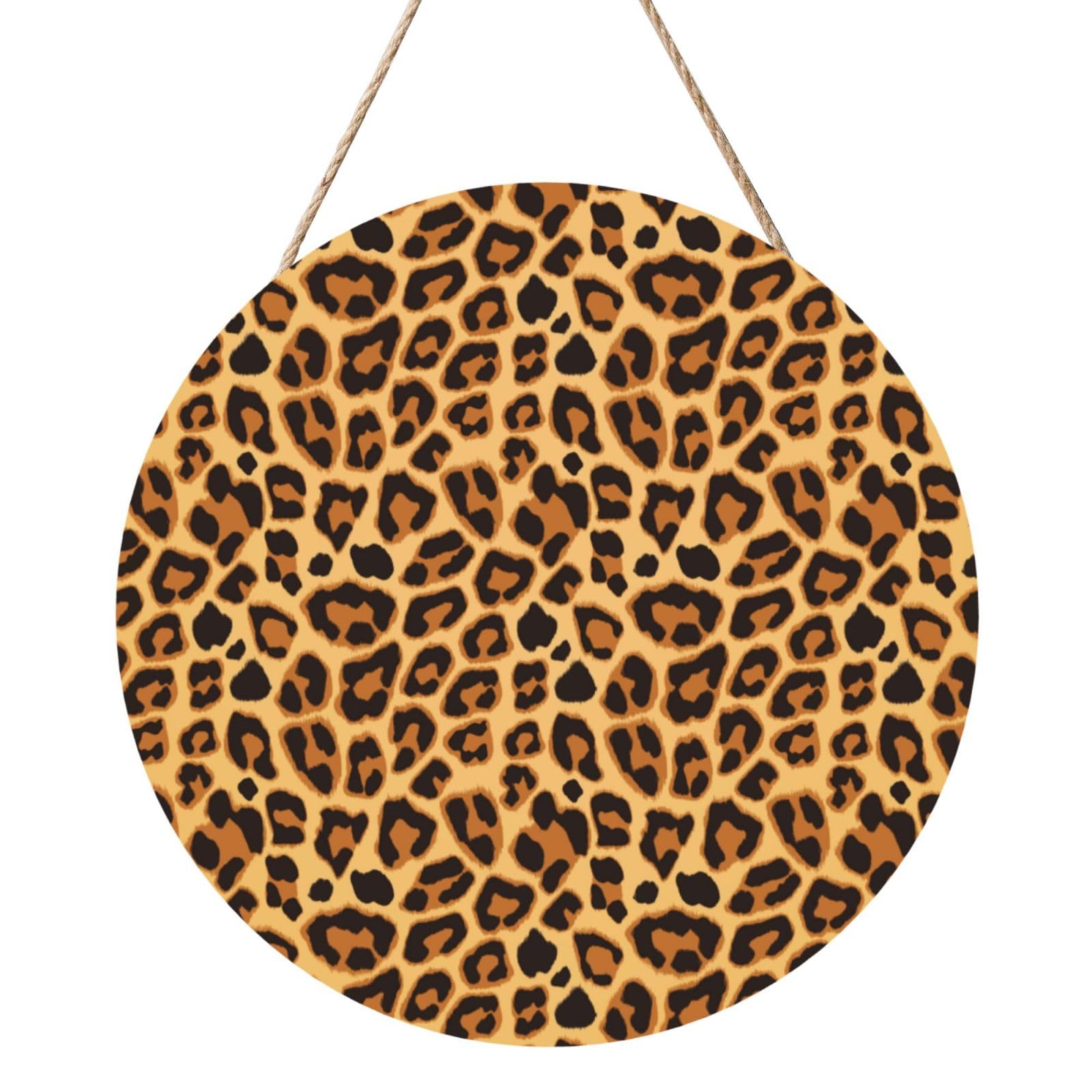 InOmak Leopard Animal Print Skin, Round Wood Panel Painting 12 in, Wall Hanging Painting For Home