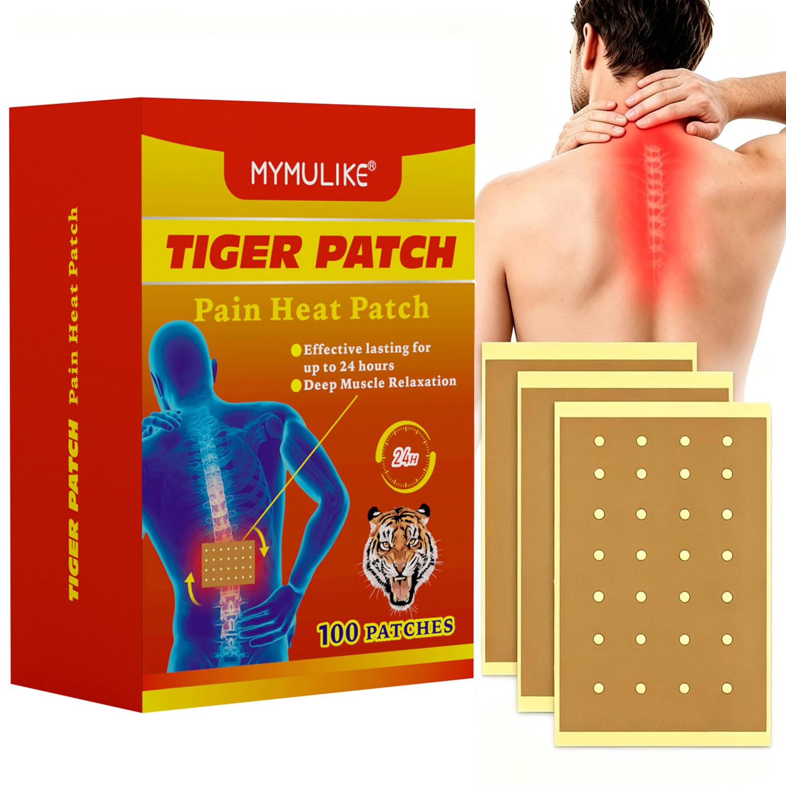 MYMULIKE Tiger Schmerzlinderung Patch, Schmerzlinderung Wärmepflaster Aufkleber für Nacken und Schulter