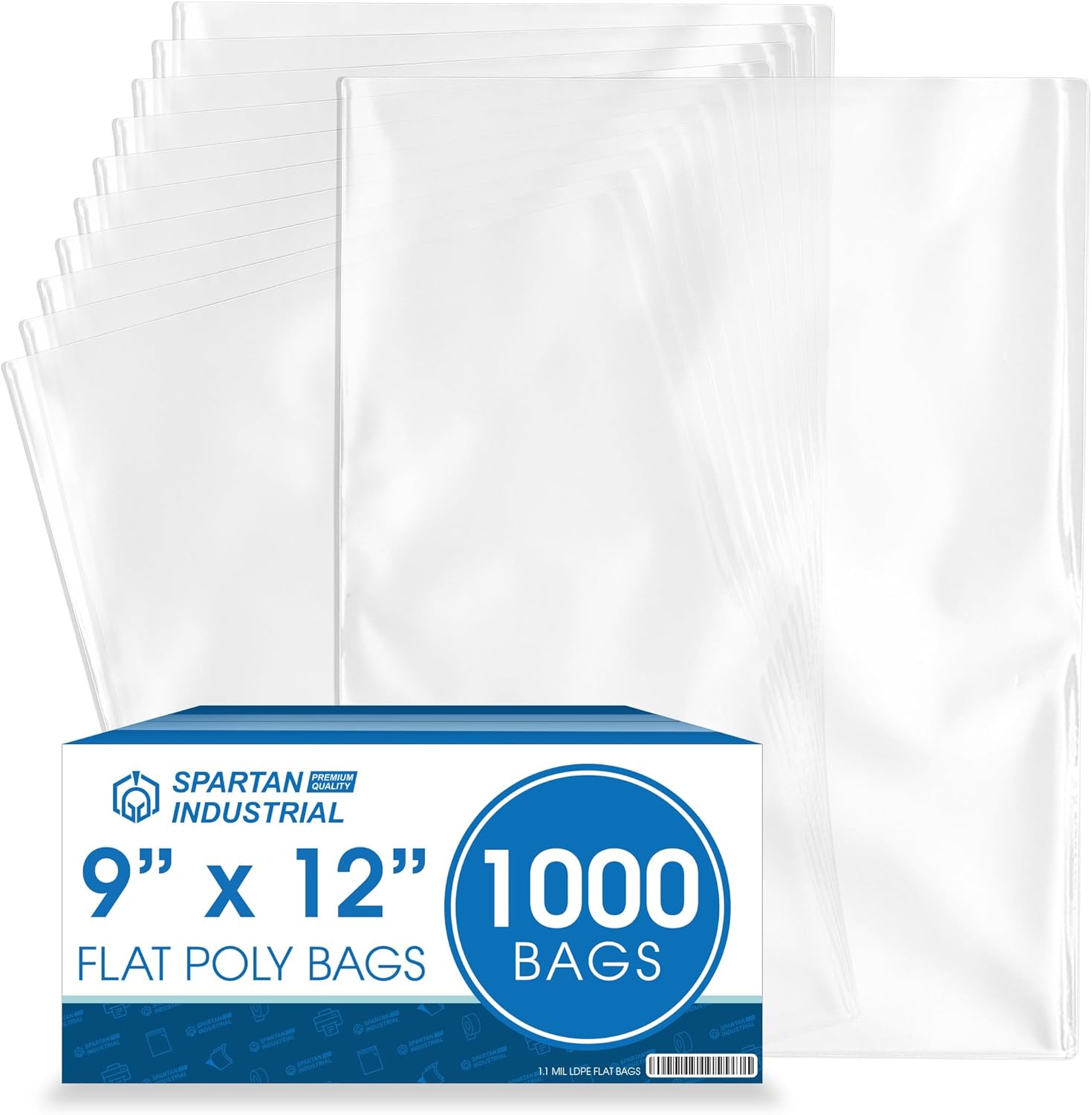 9" X 12" Open-End Flat Clear Poly Bags (1000 Count) - 1.1 Mil Plastic Clear Poly Bags for Clothing, Packaging, Shipping, Storage - No Adhesive Strip - Spartan Industrial