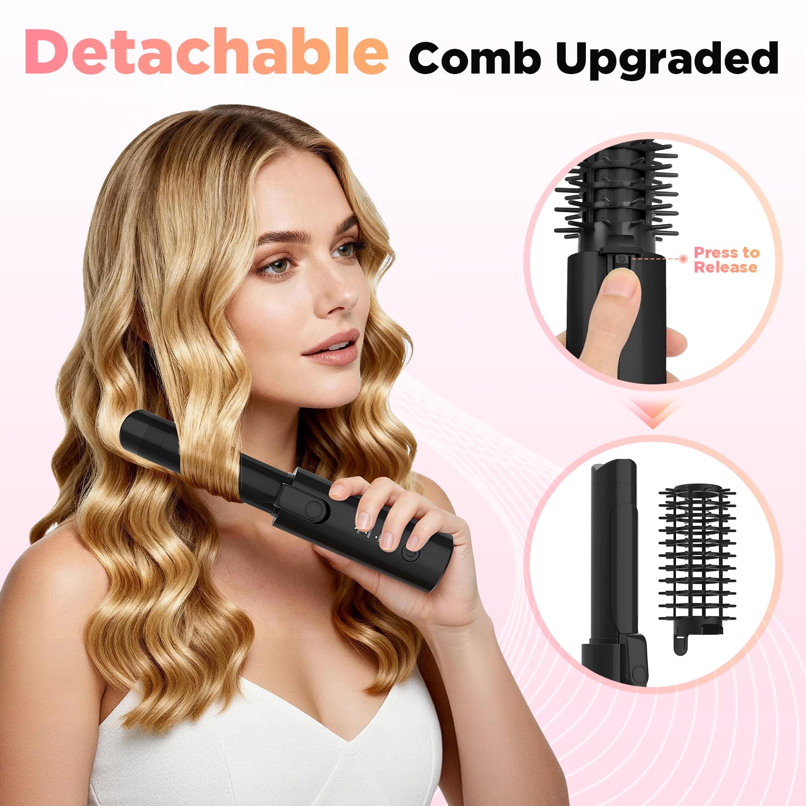 Fer à boucler sans fil 32 mm avec 4 températures, fer à friser portable rechargeable USB 7000 mAh pour grandes boucles