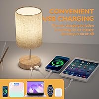 Vista 2 de HUGCHG Lámpara de mesa táctil de noche, lámparas de mesita de noche regulables sin escalones con puertos de carga USB-C USB-A, lámpara pequeña