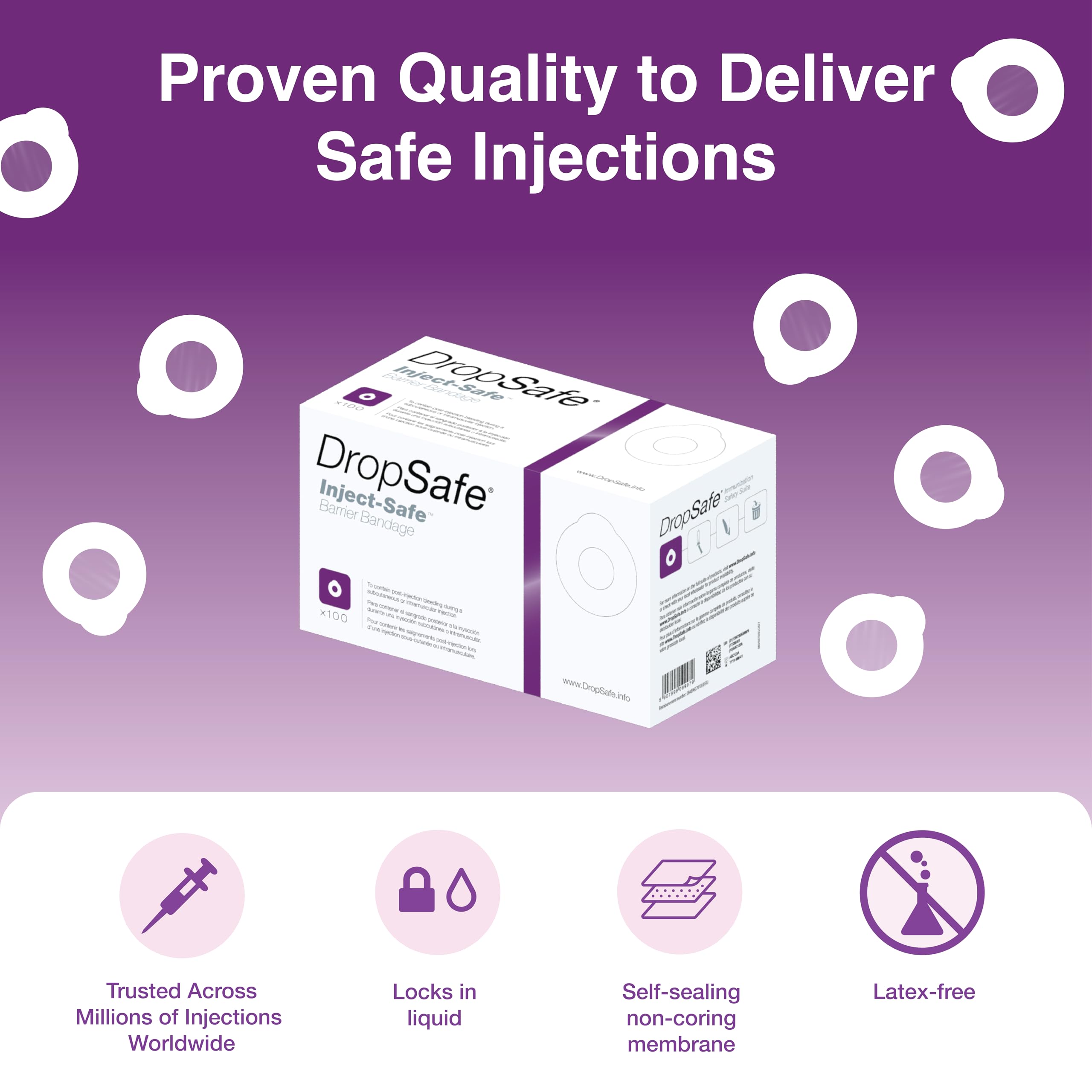 Dropsafe Benda adesiva per proteggere la pelle e limitare l'esposizione ai contatti, membrana autosigillante con design a tenuta stagna per controllare le perdite, diametro di 3,5 cm, scatola da 100