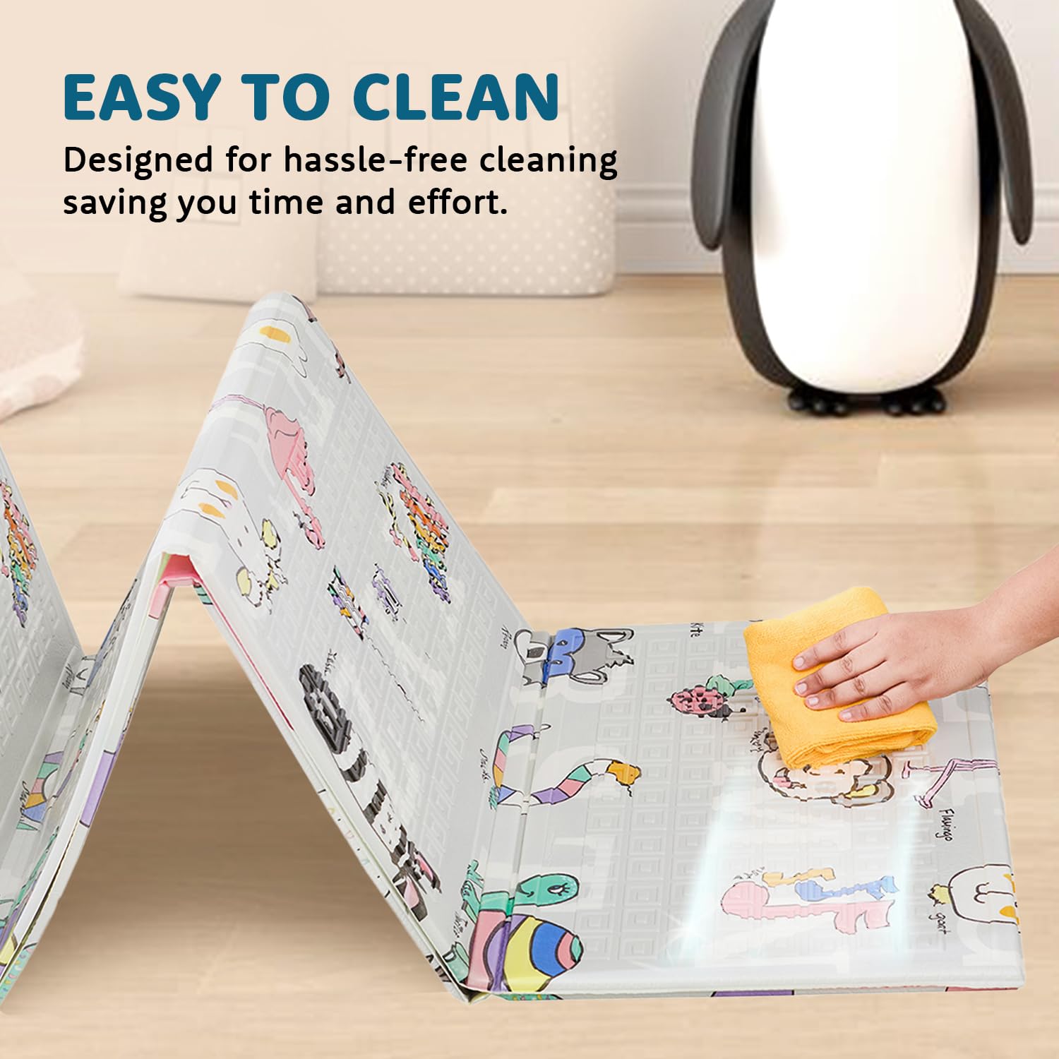 Amazon Brand - Supples Reversible Baby Playmat | Certified BIS-Approved Foldable Foam Mat for Learning & Crawling | 0.6 cm Thick | 2+ Months Baby | Alphanumeric Design | 6.5 x 4.5 ft | Multicolour 3