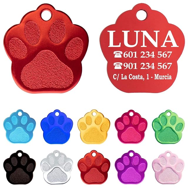 Foto 2 de 6 de Ibera Gifts - Chapa Perro Grabada en Forma de Pata, Placa Perro Personalizada para Perros y Gatos Medianos…