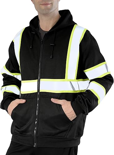 Miniatura 99 de sesafety Sudadera de seguridad de alta visibilidad para hombre, sudadera con capucha reflectante con cremallera clase 3, sudadera con capucha