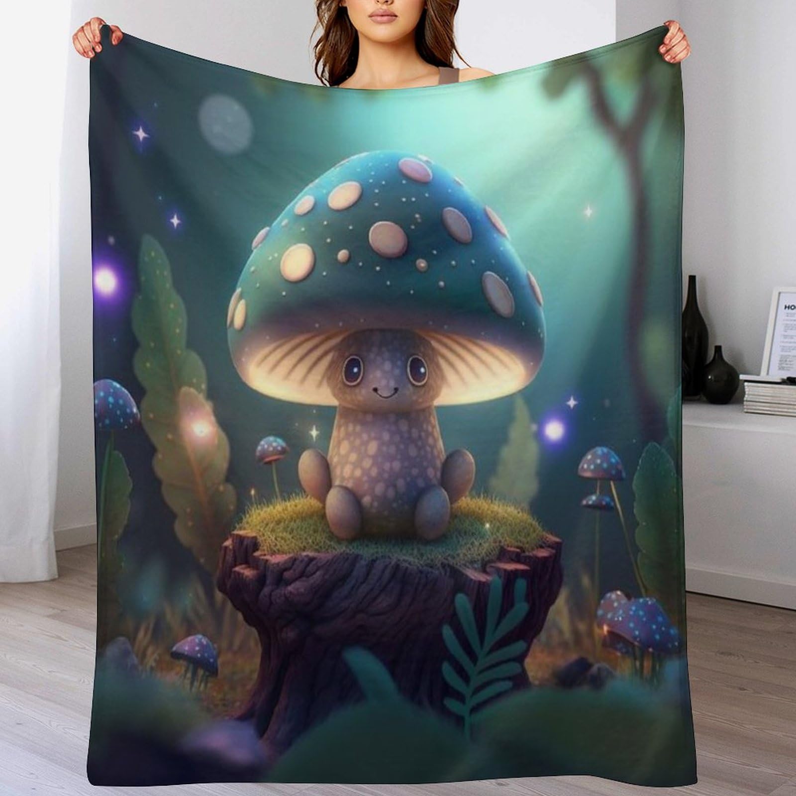 Couverture flanelle ultra douce champignon contre le froid du canapé