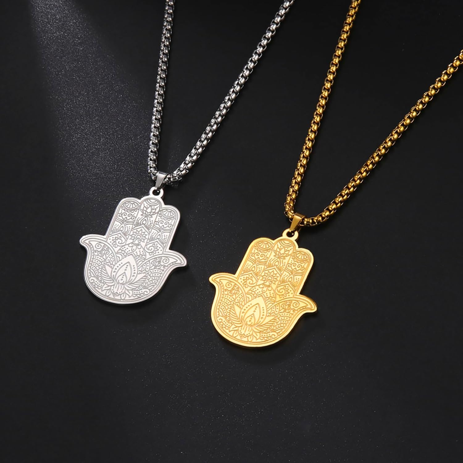 Vintage Stainless Steel Hamsa Hand Pendant Necklace - Good Luck Amulet Protection Talisman Jewelry Gifts for Men & Women - Image 5