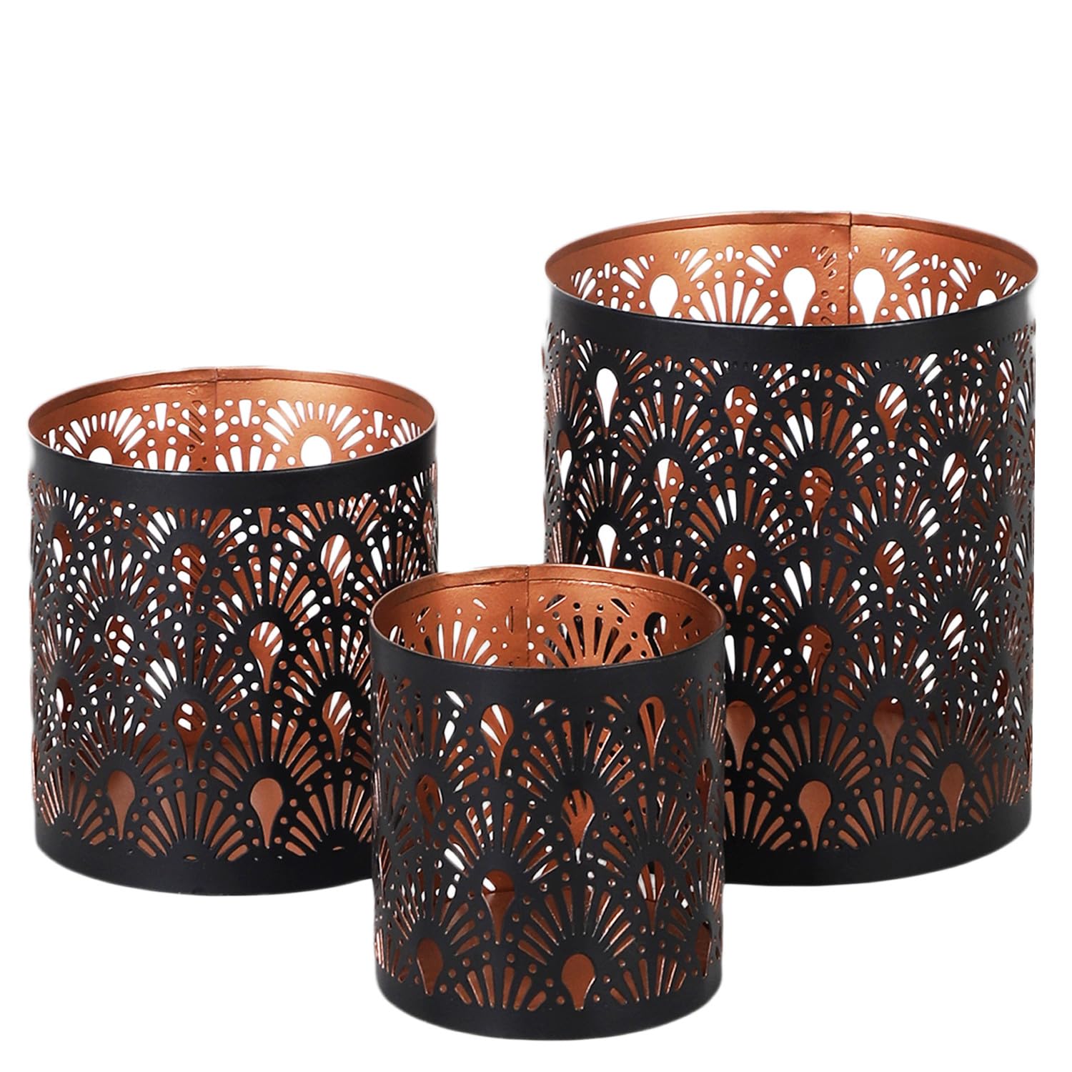 Marrakech - Set Di 2 Portacandele Orientali In Metallo, Rotondi, Decorativi. Nero E Oro, Alti 14 Cm. Perfetti Per Decorazione Primaverile, Soggiorno, Tavola.