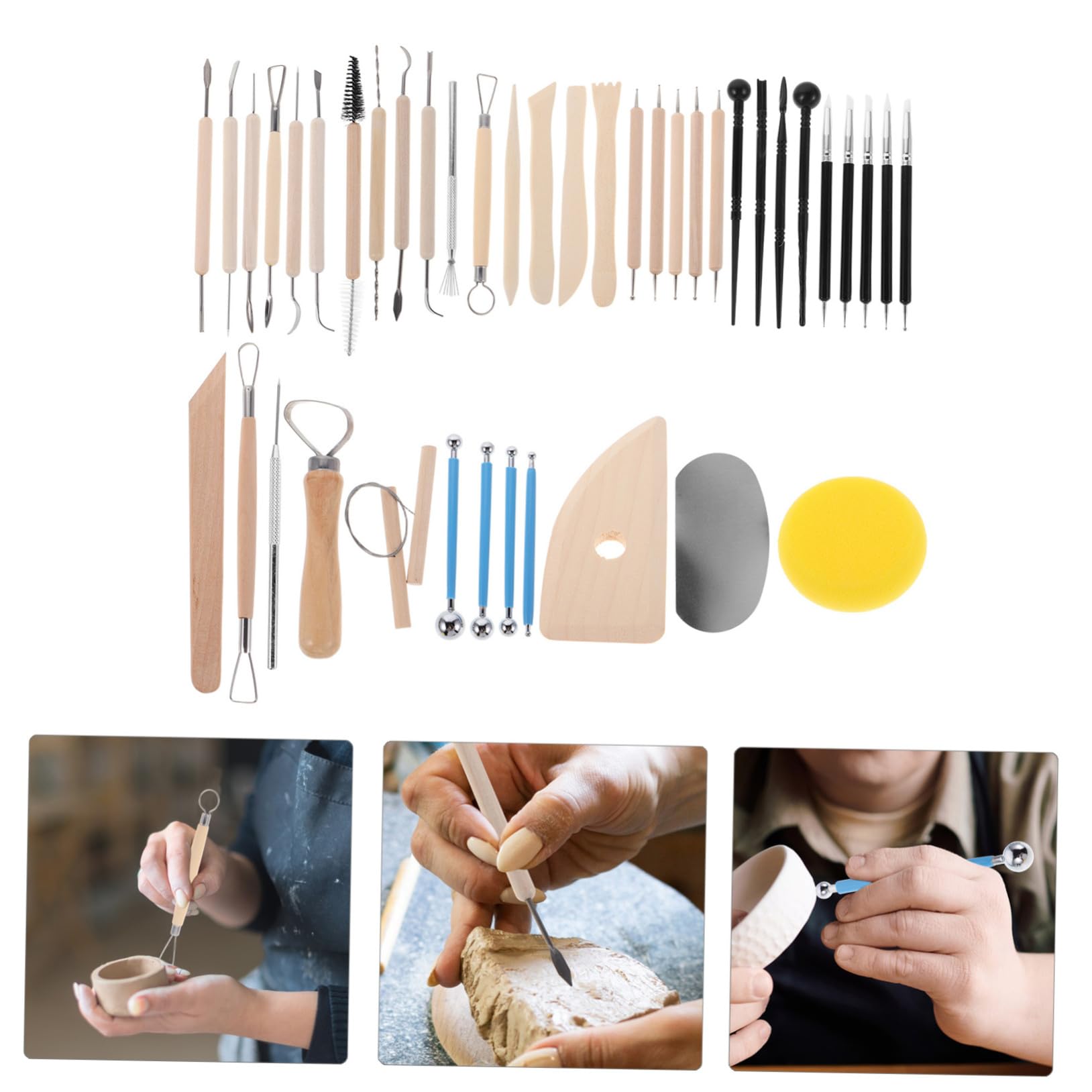 Kit De Herramientas De Arcilla Polimérica Para Cerámica y Escultura 43 Piezas Para Artistas Creativos Color Natural Madera y Acero Inoxidable Para Modelado Manualidades Bricolaje Navidad