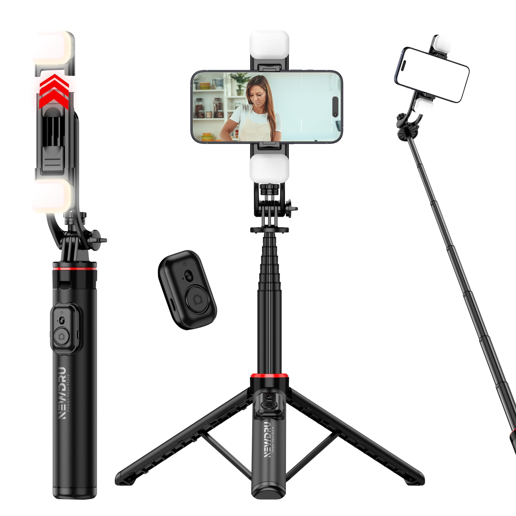 LumiTripod Adjustable Tripod with LED Lights - 360° Rotation & 8 Telescopic Rods | Bluetooth Remote - Selfie Stick with Tripod Stand for Vlogging, Makeup, Photography & Video-picture-12