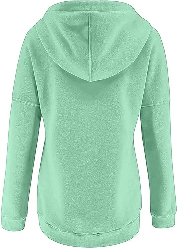 Vista 5 de MRGIINRI Black Fashion Friday Deals 2023 My Orders Sudaderas con capucha para mujer con cuello de botón y cordón sudadera casual de manga larga
