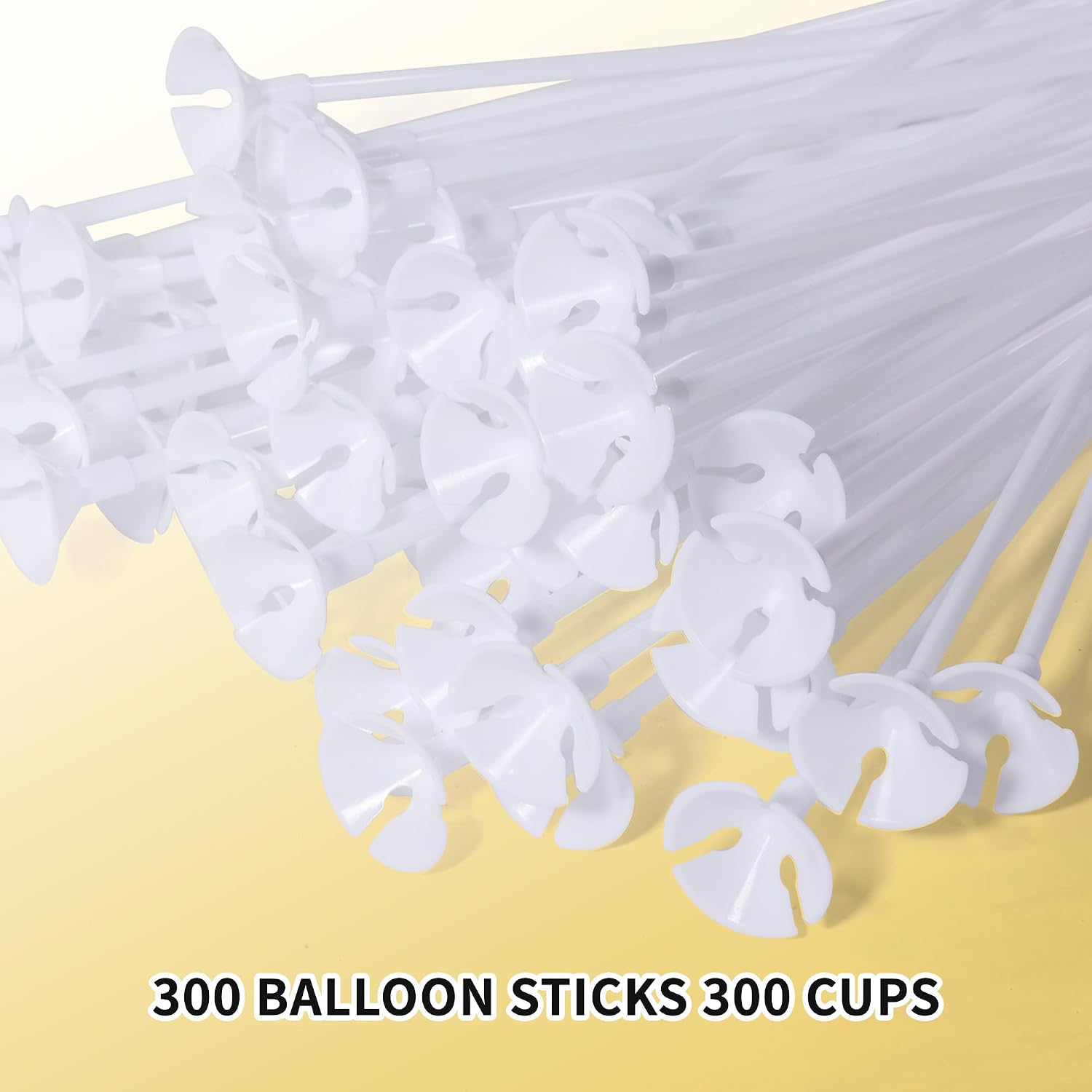 Pllieay 300 Pieces 16 Inch White Plastic Balloon Sticks Holders with Balloon Cups, Reusable Balloon Stand Balloon Sticks for Centerpieces, Wedding, Birthday, Party, Anniversary Decoration