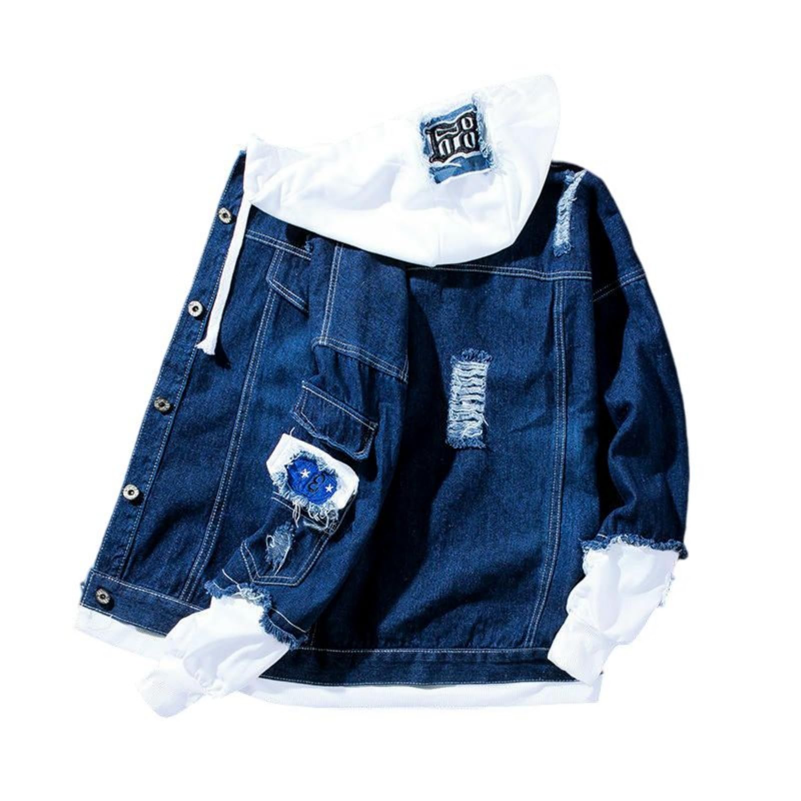 Veste en denim homme patchwork style coréen décontractée et polyvalente automne - 8