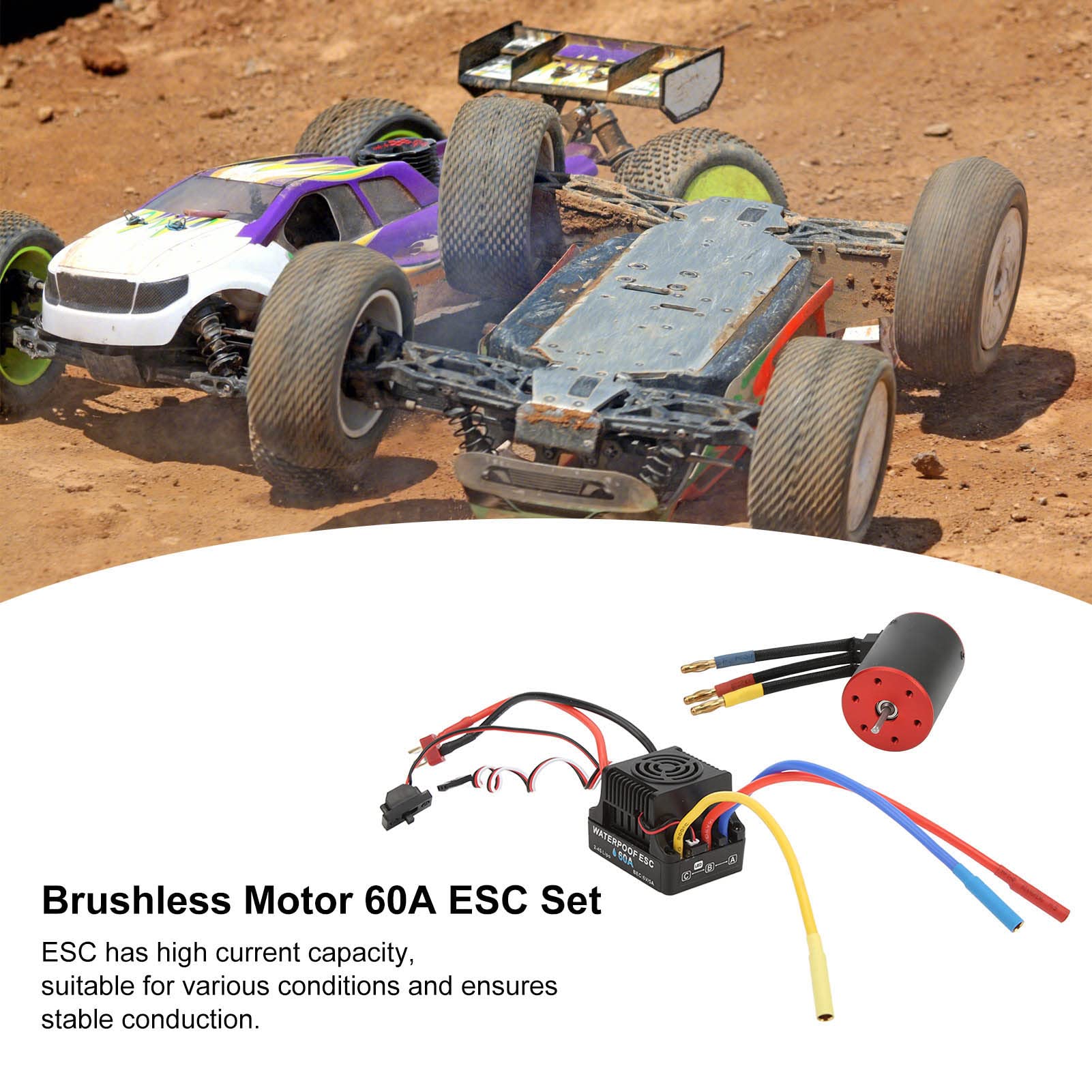 Motor sin escobillas de 2300 KV con controlador electrónico de velocidad (ESC) de 60 A, ESC sin escobillas impermeable para coches RC a escala 1/8 y 1/10, conjunto de alta
