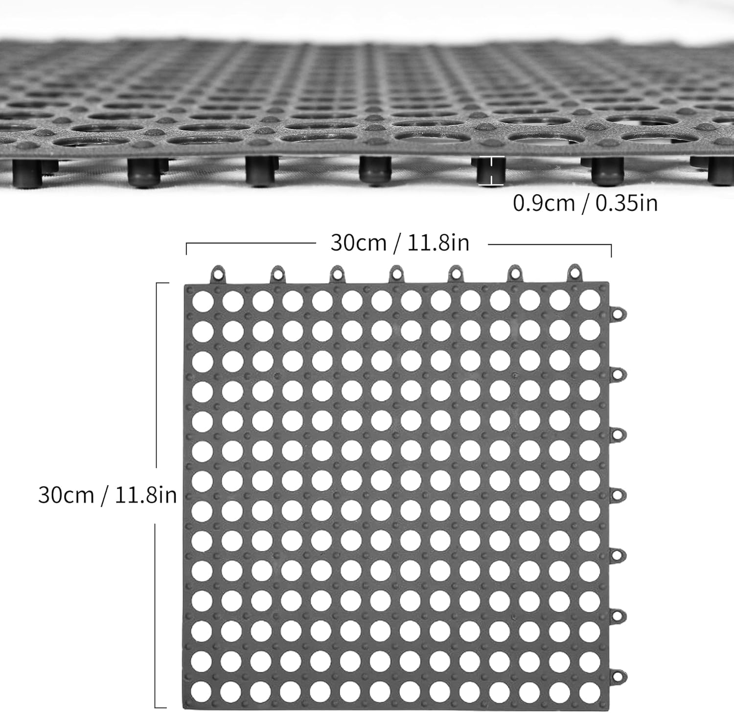 16 Pack 12" x 12" Interlocking Floor Tiles with Drain Holes, Soft PVC Non-Slip Shower Floor Mat Modular Interlocking Cushion Mat with Outdoor and Indoor Grey