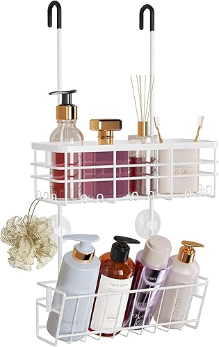 Miniatura 11 de HapiRm Organizador de ducha colgante - Organizador de ducha sin perforaciones con ganchos, estantes de baño de acero inoxidable 304 a prueba de
