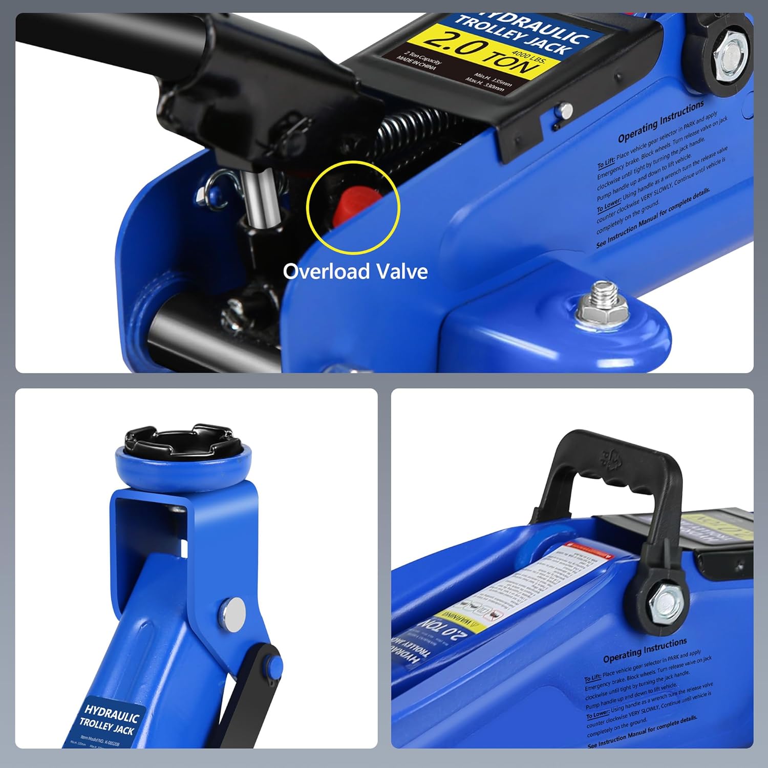 2 Ton (4000 lbs) Capacity Floor Jack Low Profile Garage Hydraulic Trolley Service Lift Floor Jack Combo with Ratchet 3 Ton Jack Stands for SUV, Car and Truck, Blue