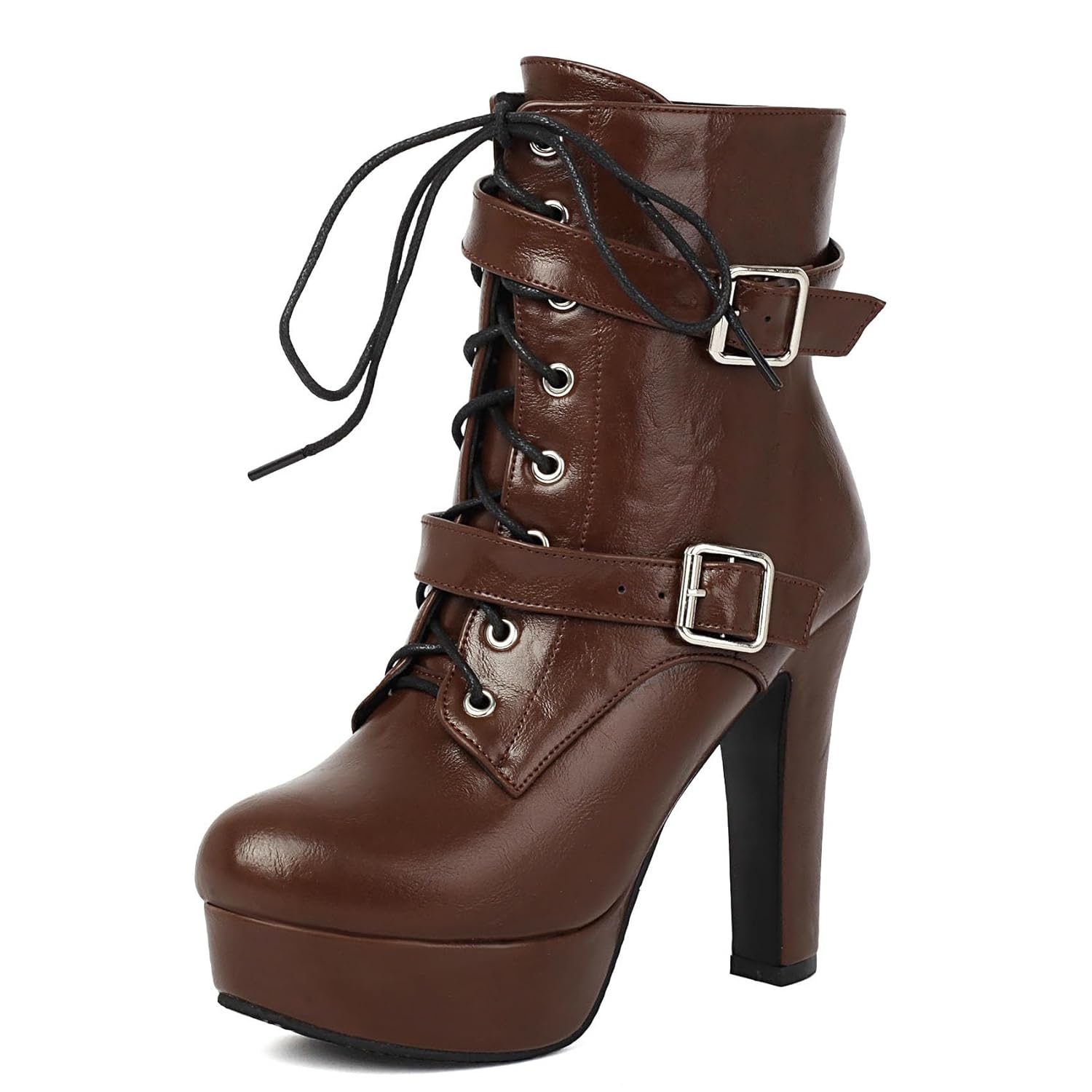 Bellirala Womens Studded Buckled Combat Boots Chunky Platform Ankle Booties Goth Punk Lace Up Knight Biker Boots Zipper