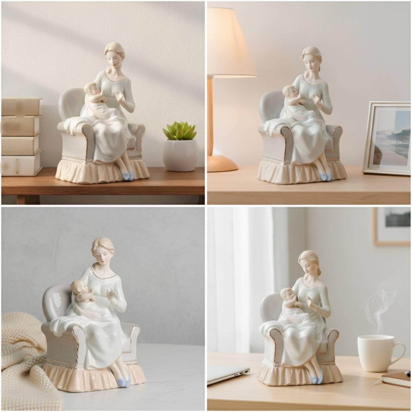 F Fityle Figura de Cerámica Hijo Estatua Escultura Adorno Escultura Decorativa de Mesa con Trazos Pintados a Mano y Suavizados Adecuada para Sala de Estar