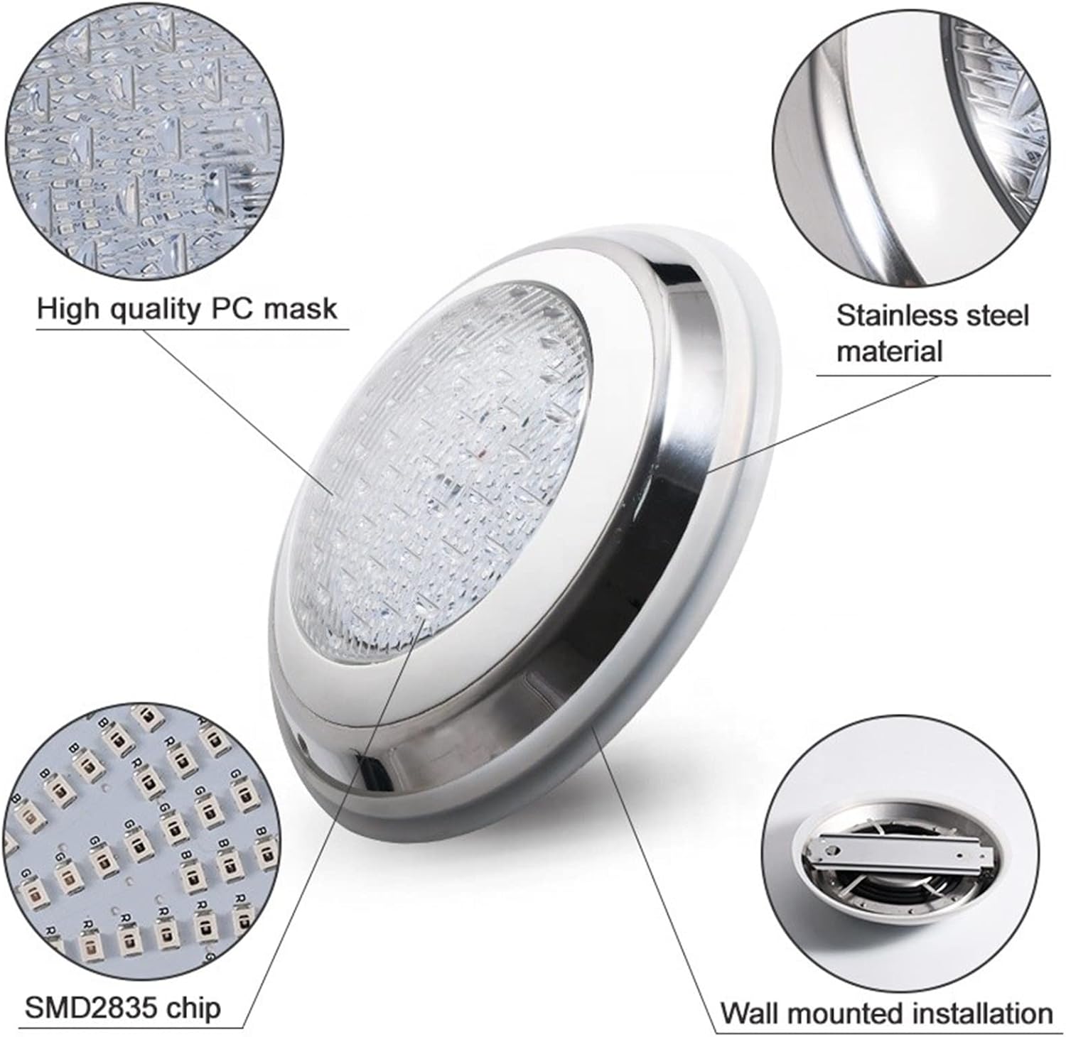 Stainless Steel LED Swimming Pool Light IP68 Waterproof 12V Outdoor RGB Underwater Light Pond LED Piscina Luz Submersible Lamps (Color : Blue Light, Size : 35W D300xH70mm)