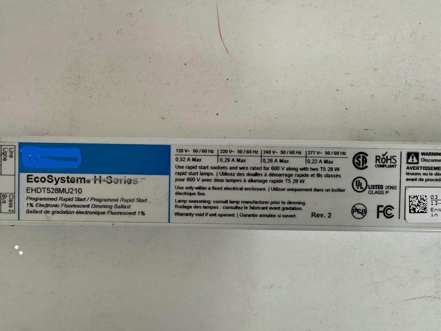 EHDT528MU210 Compatible W/Replacement For LUTRON EcoSystem H-Series 1% Dimming Programmed Rapid Start Electronic Ballast 120-220-240-277V For Two Bulb F28T5 14.125" x 1.18" x 1"