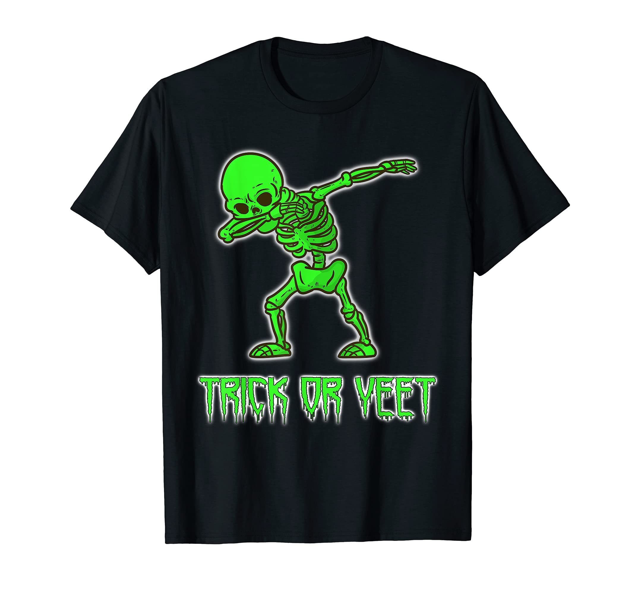 Funny Halloween for Kids and AdultTrick or YEET Green Dabbing Skeleton T-Shirt