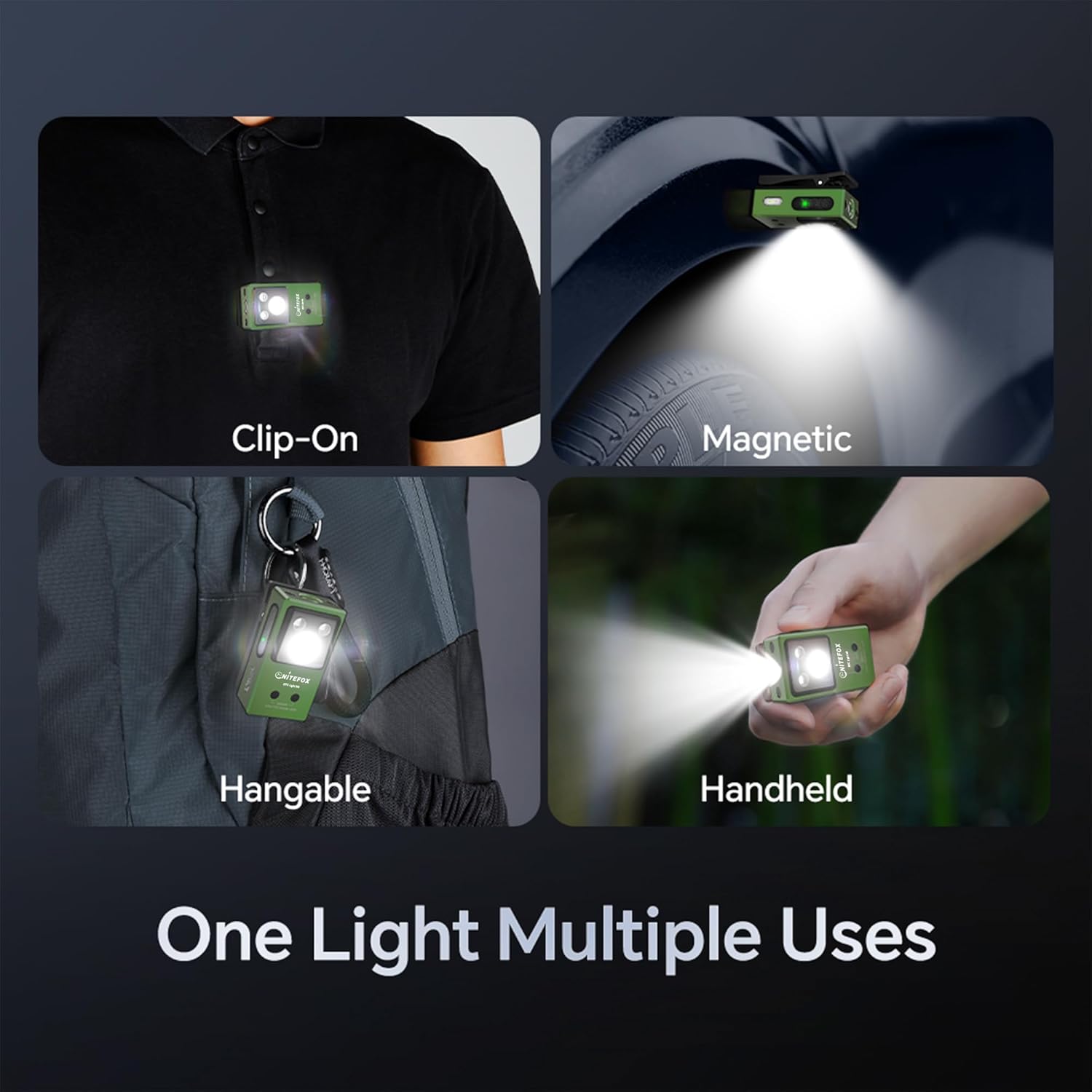 Clip-on Light EDC Flashlight Multi-purpose Clip light, 5 Light Sources White Red Blue RGB UV Lights All In One, Strong Clip Magnetic Sensor Hands Free for Outdoor Indoor Portable Lighting - Image 4