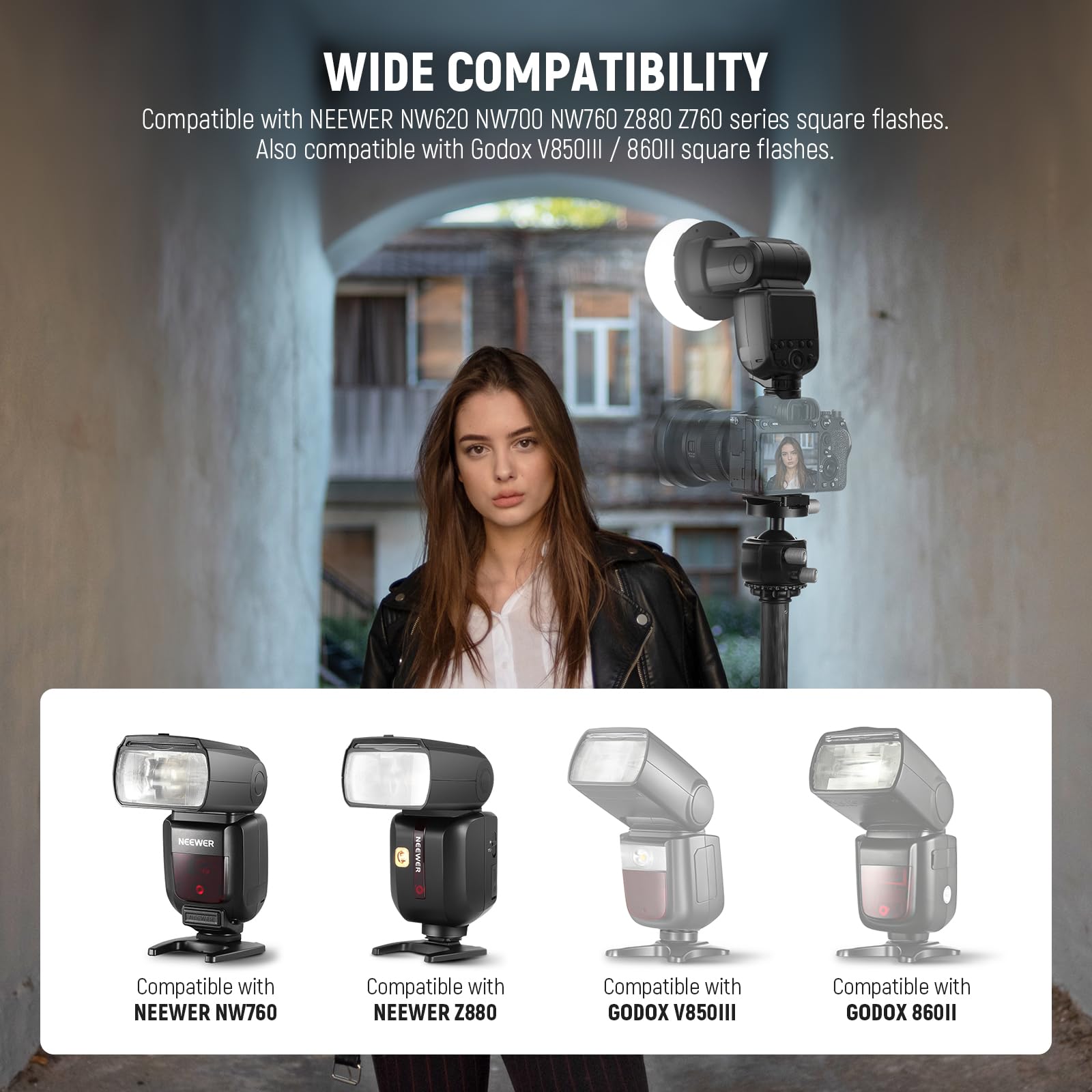 NEEWER Anello Adattatore Magnetico per Flash Quadrato, Supporto Magnetico in Silicone Diffusore Luce Compatibile con Godox V850III/860II NEEWER NW620 NW700 NW760 Z880 Z760 Flash a Testa Quadrata,CRS14