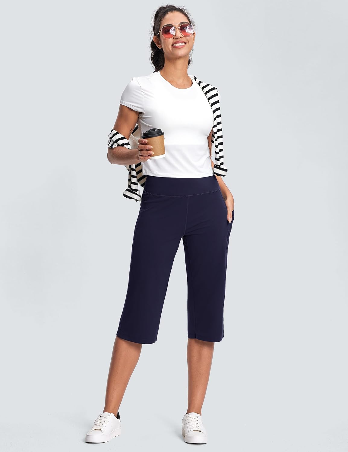 15"/ 18"/ 21" Capri Pants for Women High Waist with Pockets Women's Capris Workout Yoga Pants Loose Straight Leg - Image 4