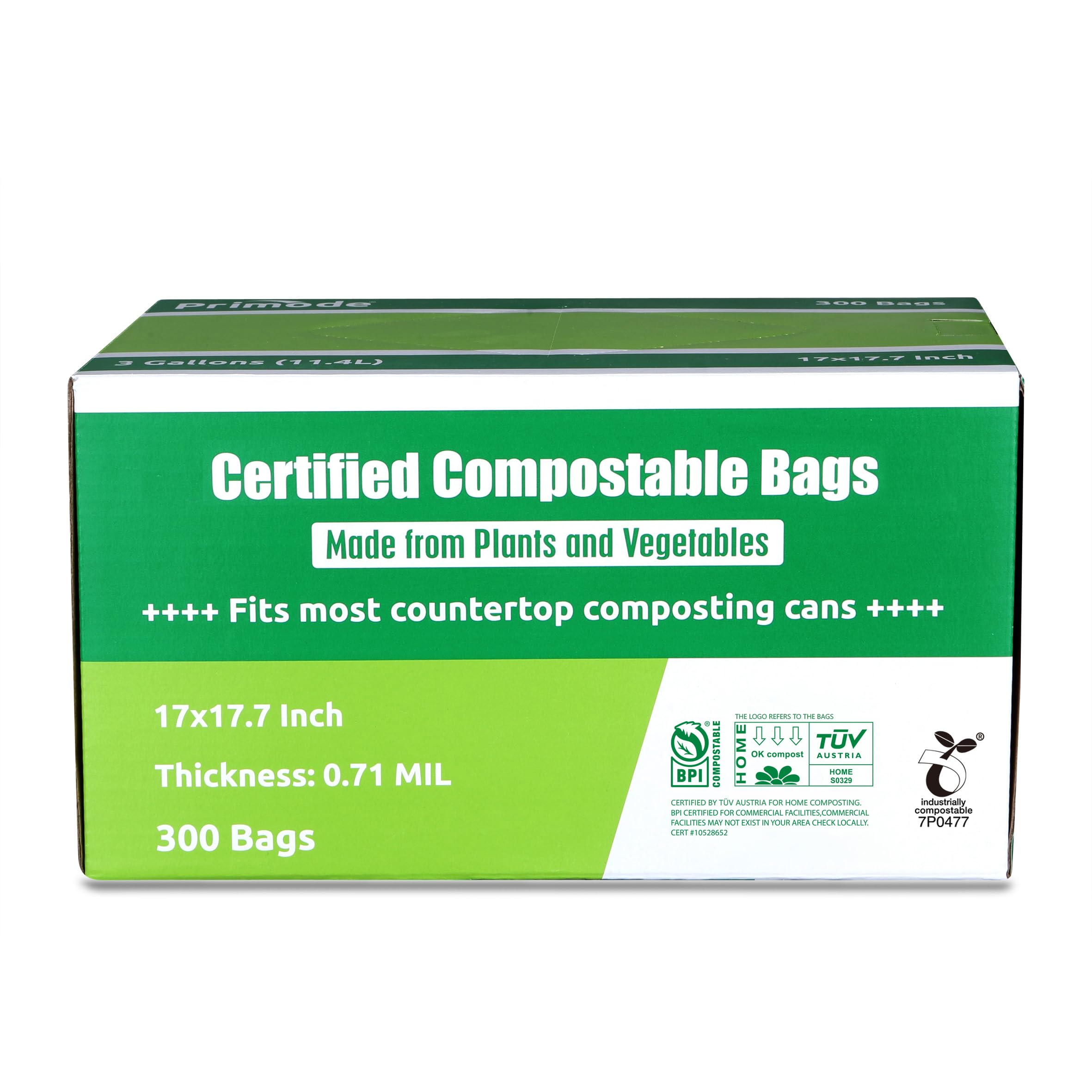 kompostierbar Staubbeutel von primode | Premium Lebensmittelabfälle Taschen, 100% zertifiziert Kompost-Beutel klein Küche 3 Gallonen Trash Taschen, extra dicke 0,71