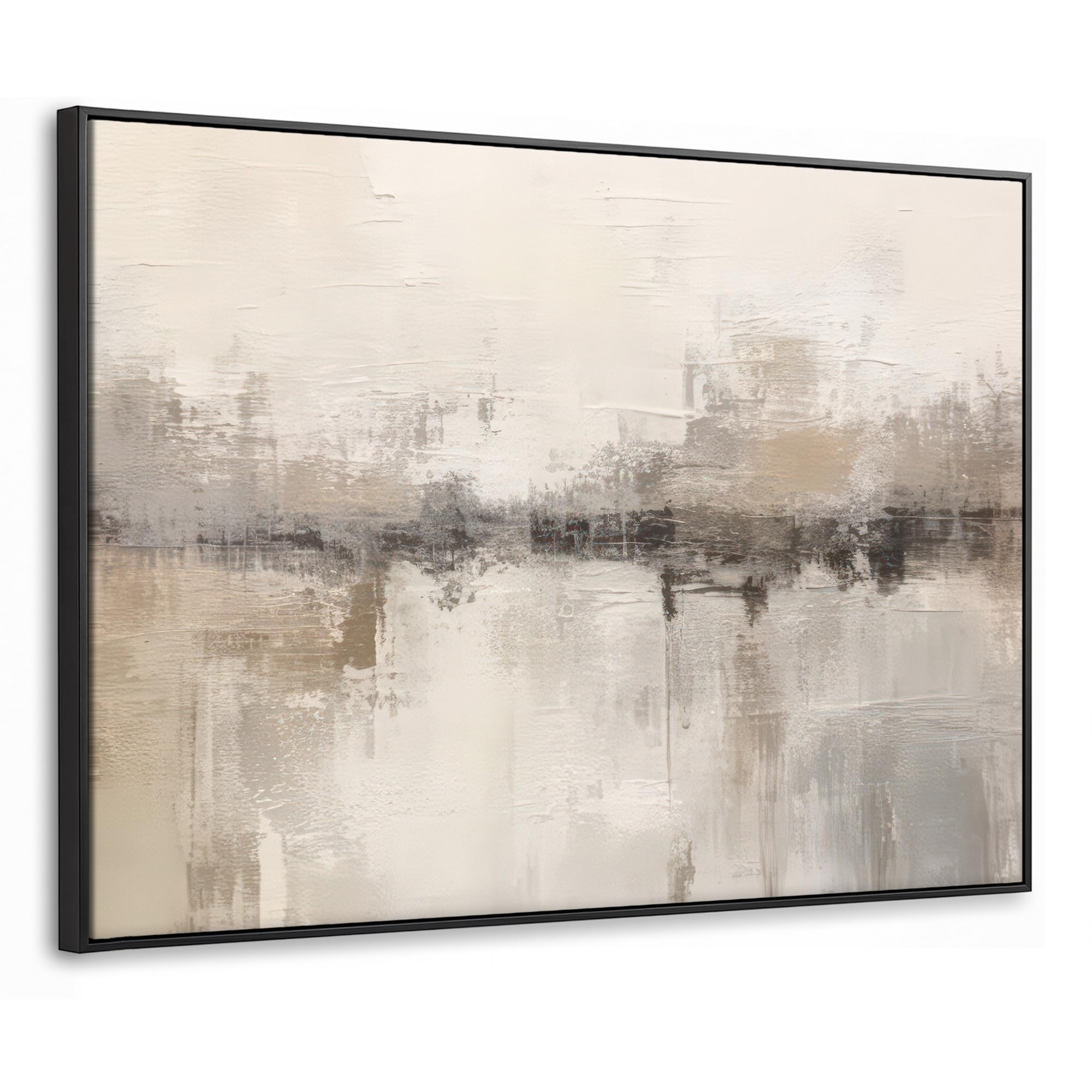 OnlyWow© Leinwand Rahmen 100x70 cm Gerahmtes Bilder Deko Schlafzimmer Aesthetic Leinwandbilder Wohnzimmer Gemälde Foto Geschenk Moderne Kunst - Abstrakt - Beige