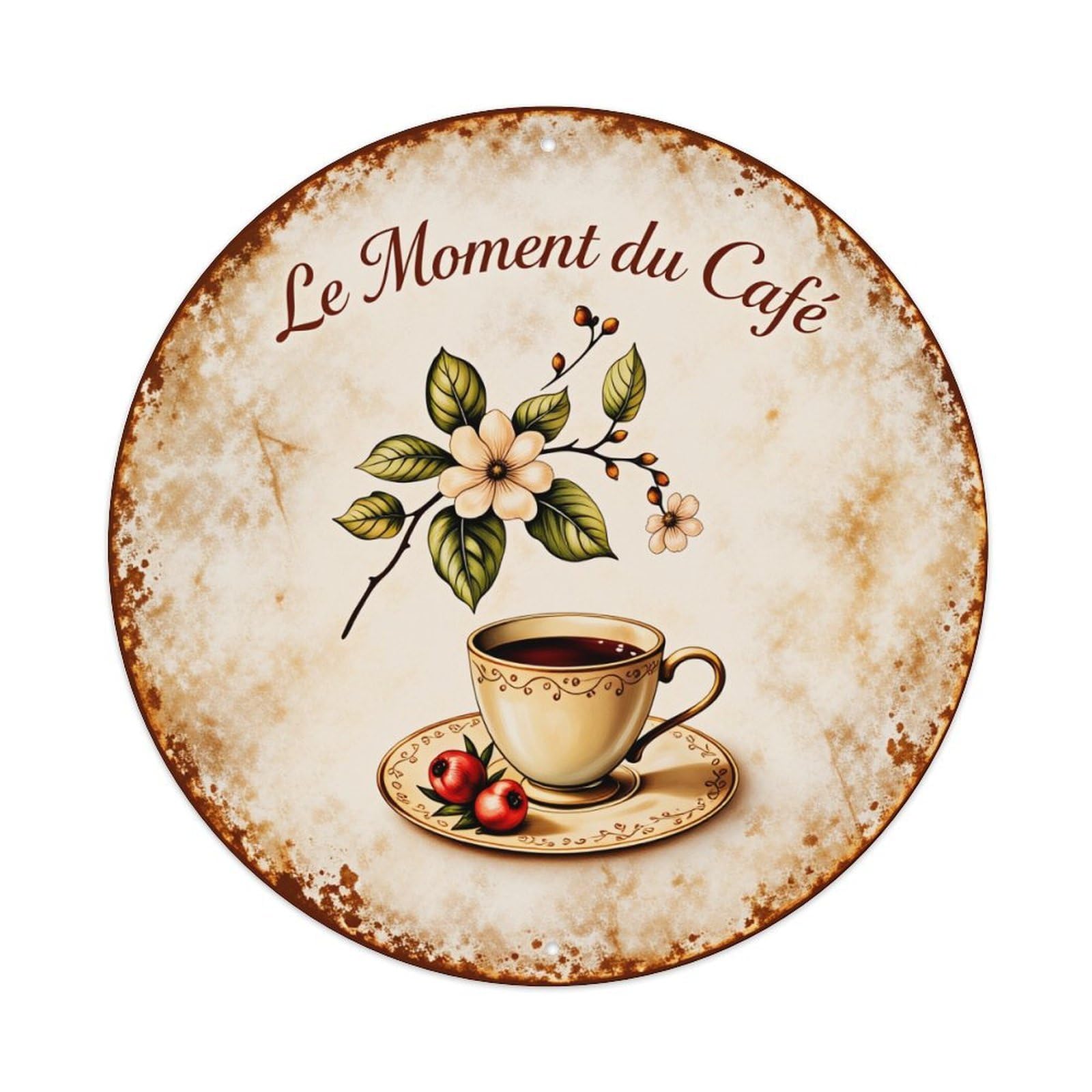 Cafe Cup Flower Cherry Branch Metal Tin Sign Vintage Garden Bedroom Cafe Bar Man Cave Home Wall Decor Metal Poster 8x8 inches