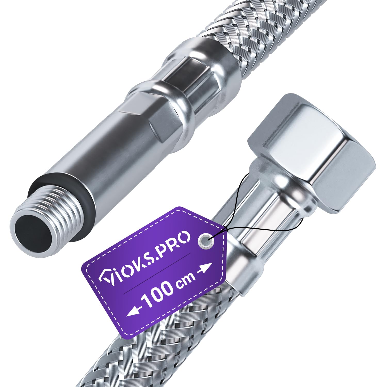Viоks.pro 100 cm tubo di collegamento 3/8 pollici ÜM x M10 in acciaio inox – Tubo doccia 1 m tubo in gomma intrecciato – Tubo flessibile per rubinetto 3/8 pollici