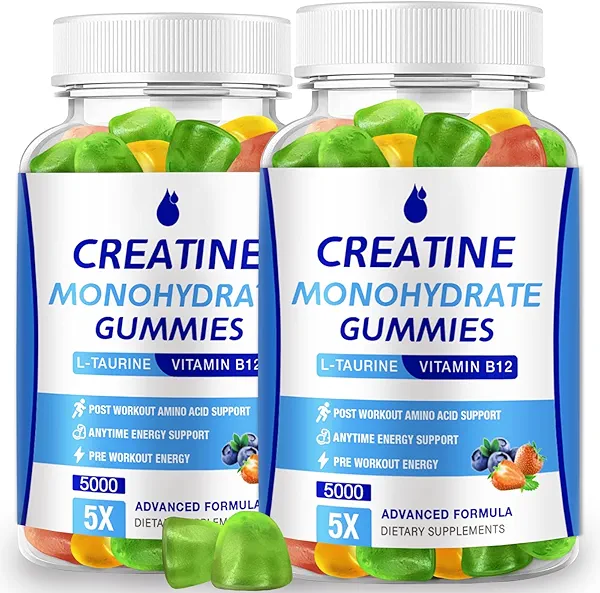 MaxHemp Creatine Monohydrate Gummies 5000mg Creatine for Women & Men 2 Packs, Creatine Monohydrate Chew for Boost Focus, Muscle Strength, 5g Creatine Monohydrate per Serving, Sugar Free, Vegan