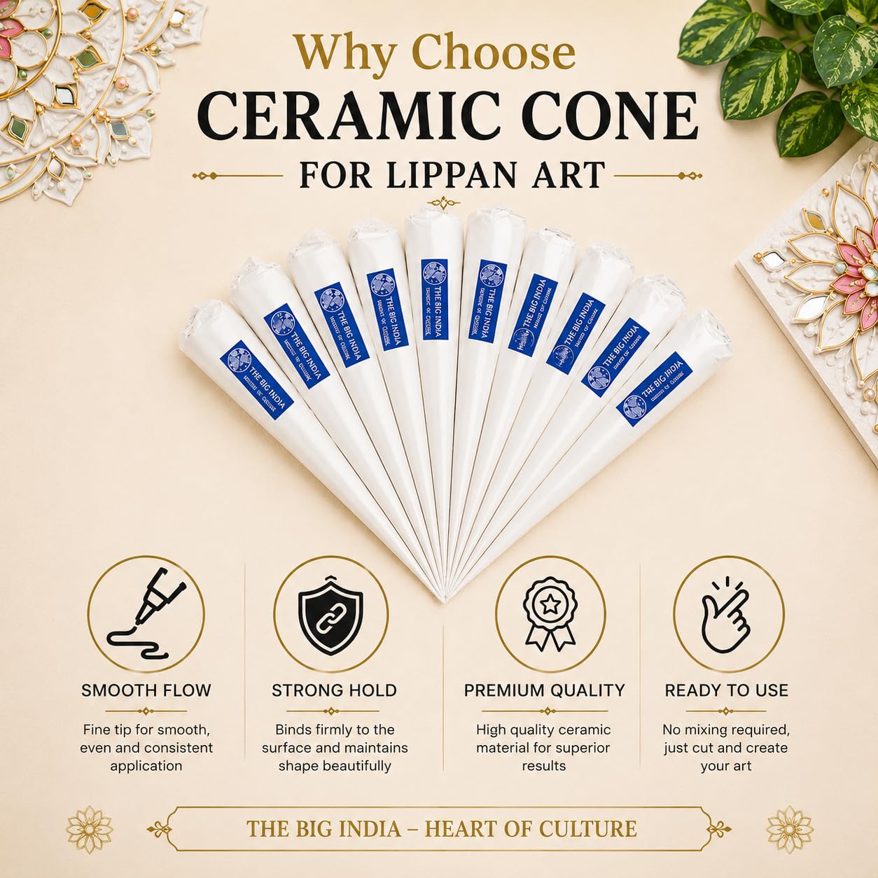 White Ceramic Cones for Arts & Crafts, Lippan Art, Mandana Art, Texture Art, Pottery, Liner, DIY Decorative Purposes (Pure for Sure) (4 WHITE CONE) 4