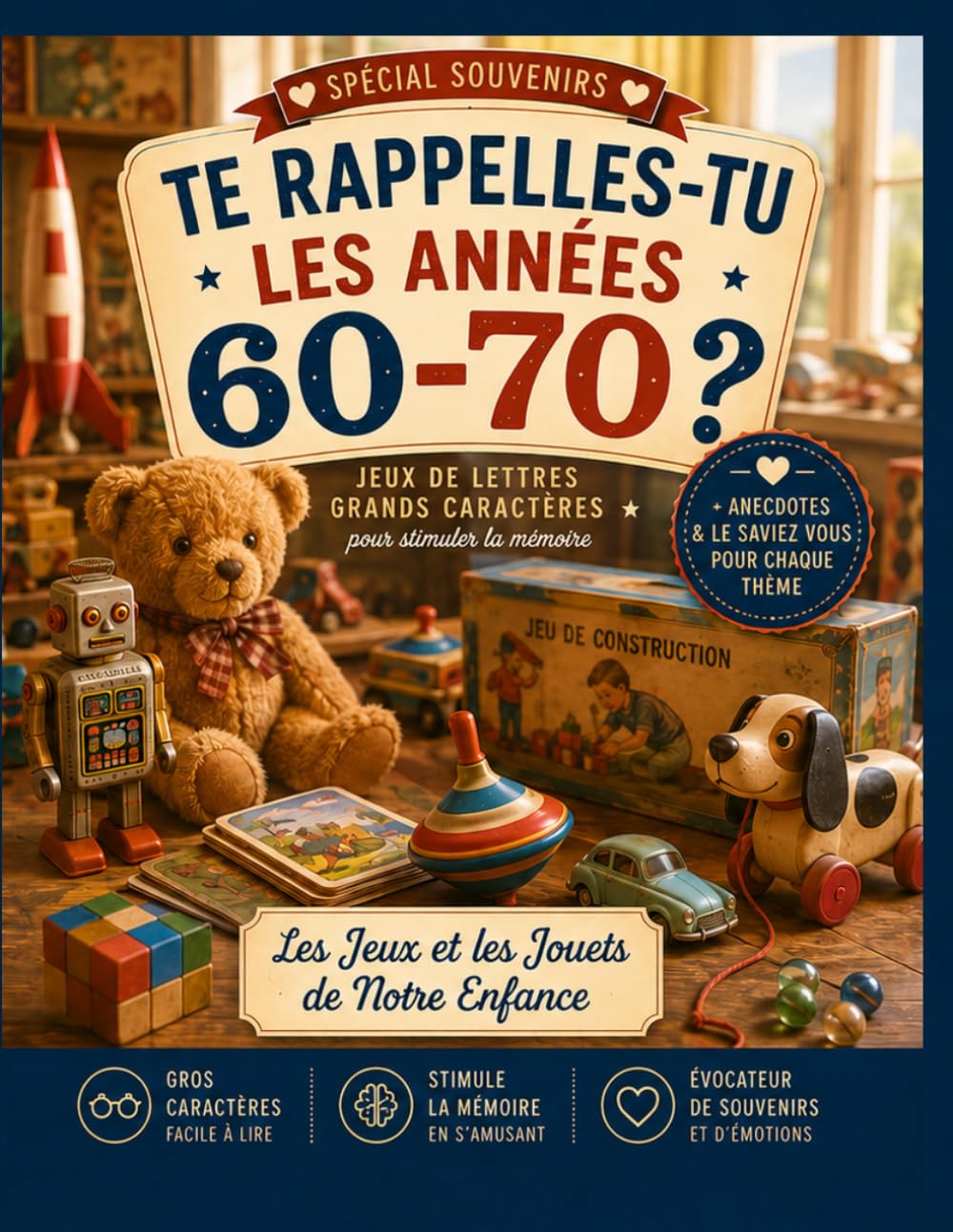 Te rappelles-tu les années 60-70 ? Les Jeux et les Jouets de Notre Enfance: Mots mélangés, mots croisés, jeux de lettres en grands caractères, quiz et anagrammes pour stimuler la mémoire