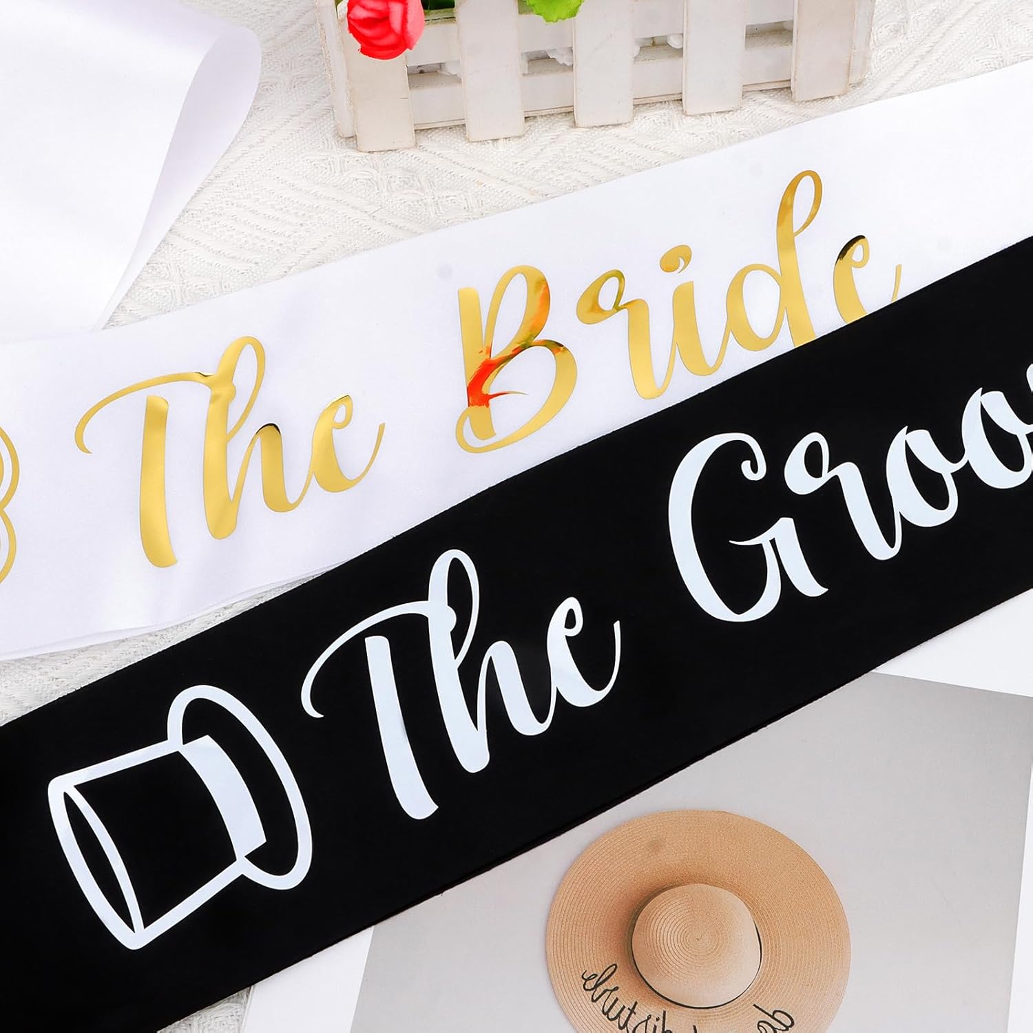 Bride and Groom Sash Just Married Sash The Bride Sash The Groom Sash Bachelorette Party Favors Just Engaged Sash Bridal Sash Engagement Gifts Black White - Image 2
