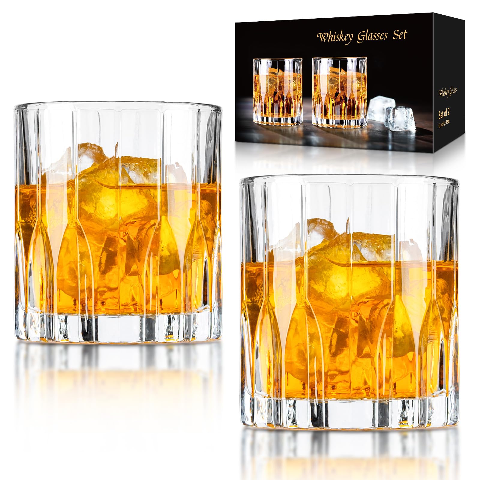 FrutPunch Whiskey Glass Floral 2Pcs 280ml Gift for Men and Dad, Christmas