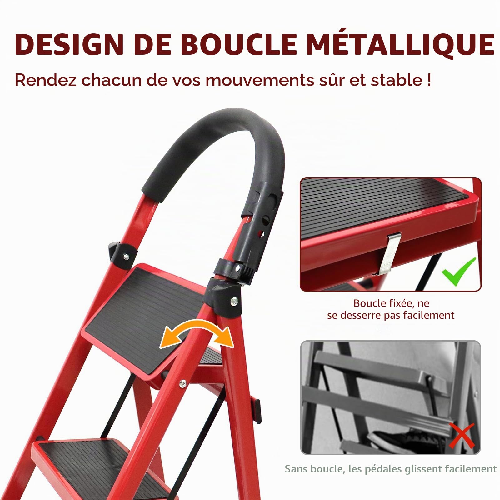 Escabeau 3 Marches Pliable, Marche Pied Antidérapant et Stable avec Poignée