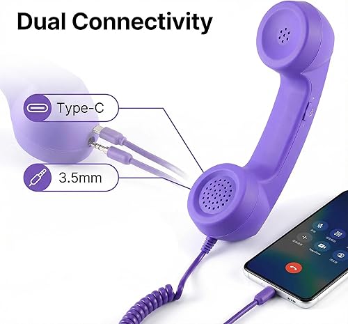 Miniatura 4 de Teléfono retro 2026, nuevo auricular de teléfono retro, receptor de teléfono celular de mano con enchufe con cable vintage con micrófono, elige