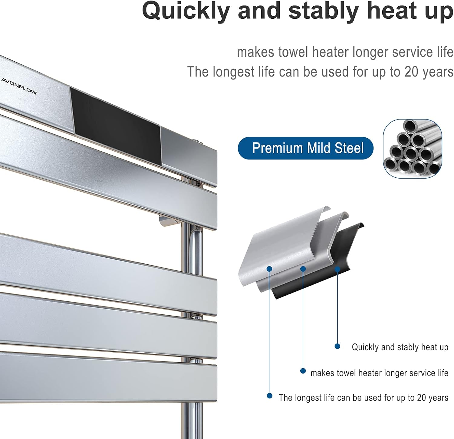 AVONFLOW Towel Warmer Wall Mounted Heated Towel Rack for Bathroom Towel Heater Drying Rack Brushed Nickel (500W)- Chrome : Home & Kitchen