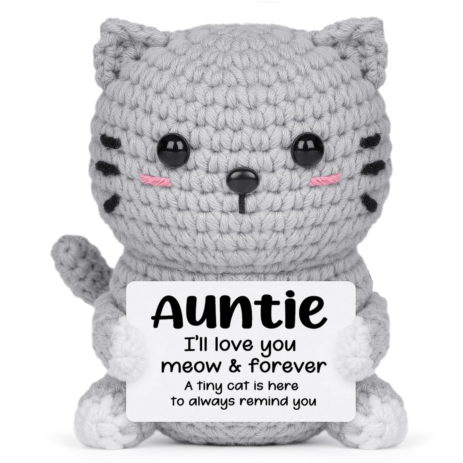 Giftasy Auntie Gifts, Auntie Birthday Gifts - Handmade Crochet Cute Cat, Presents for Auntie from Niece Nephew for Mother's Day, Christmas, Birthday, Adorable Home Decor Gift for Auntie